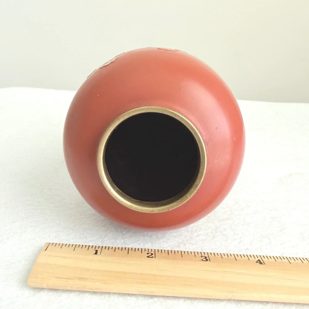 Cinnabar Vase Home Decor Small Red Mother of Pearl Inlay Birds *See Photos